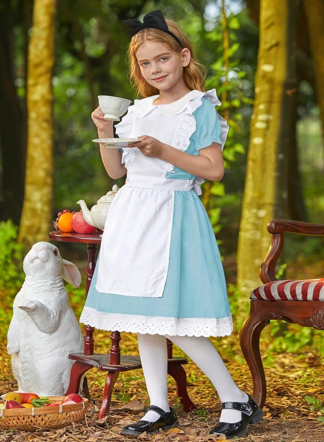BesserBay Halloween Big Girls Puff Sleeve Midi Blue White Tie Waist 3 PC Outfit with Headband Stockings 12 Years - Image 5